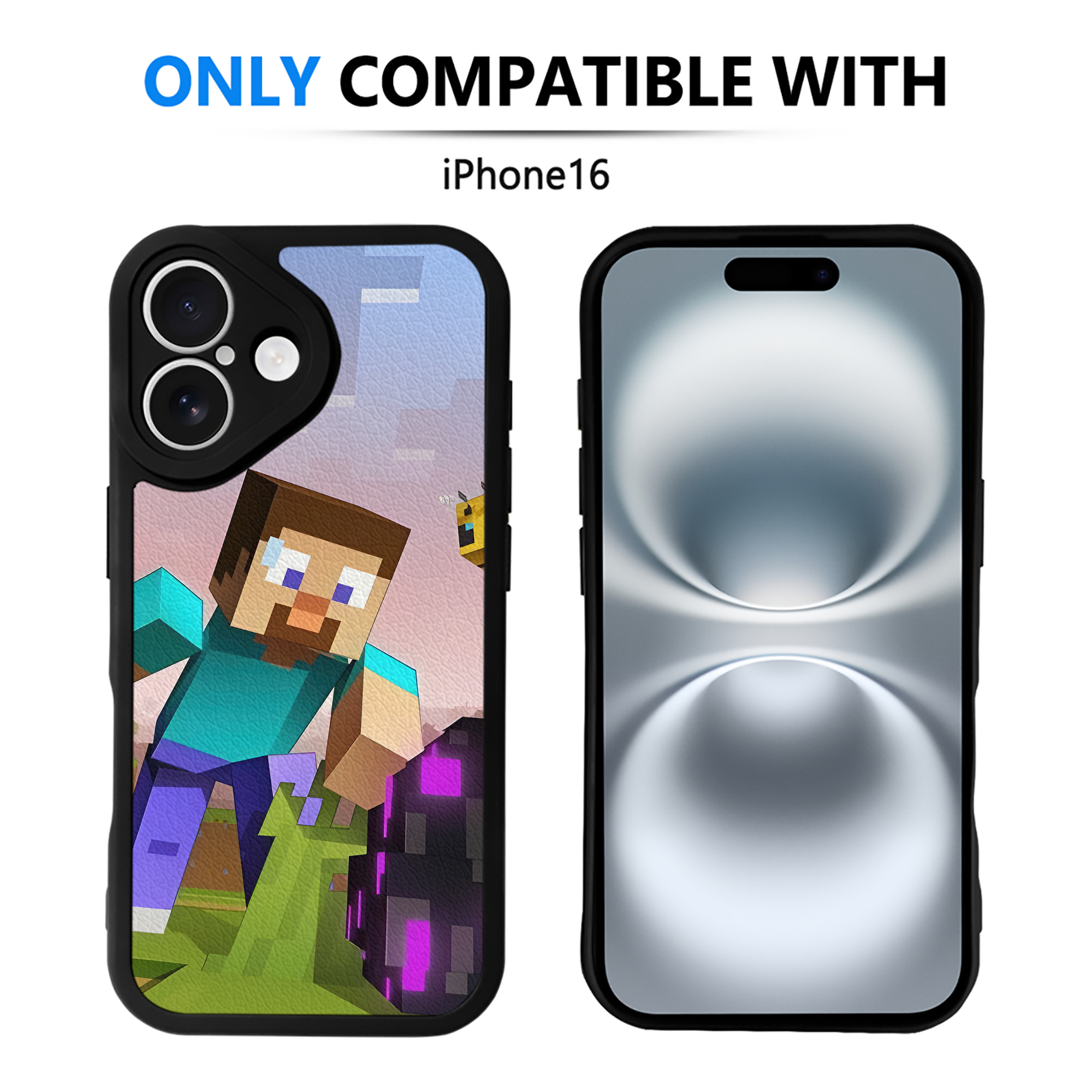 （画像用） マインクラフト ブロックの世界 Minecraft MC Block world 【iPhone 16シリーズ対応】シリコンスマホケース（レザー調） 材質：シリコン